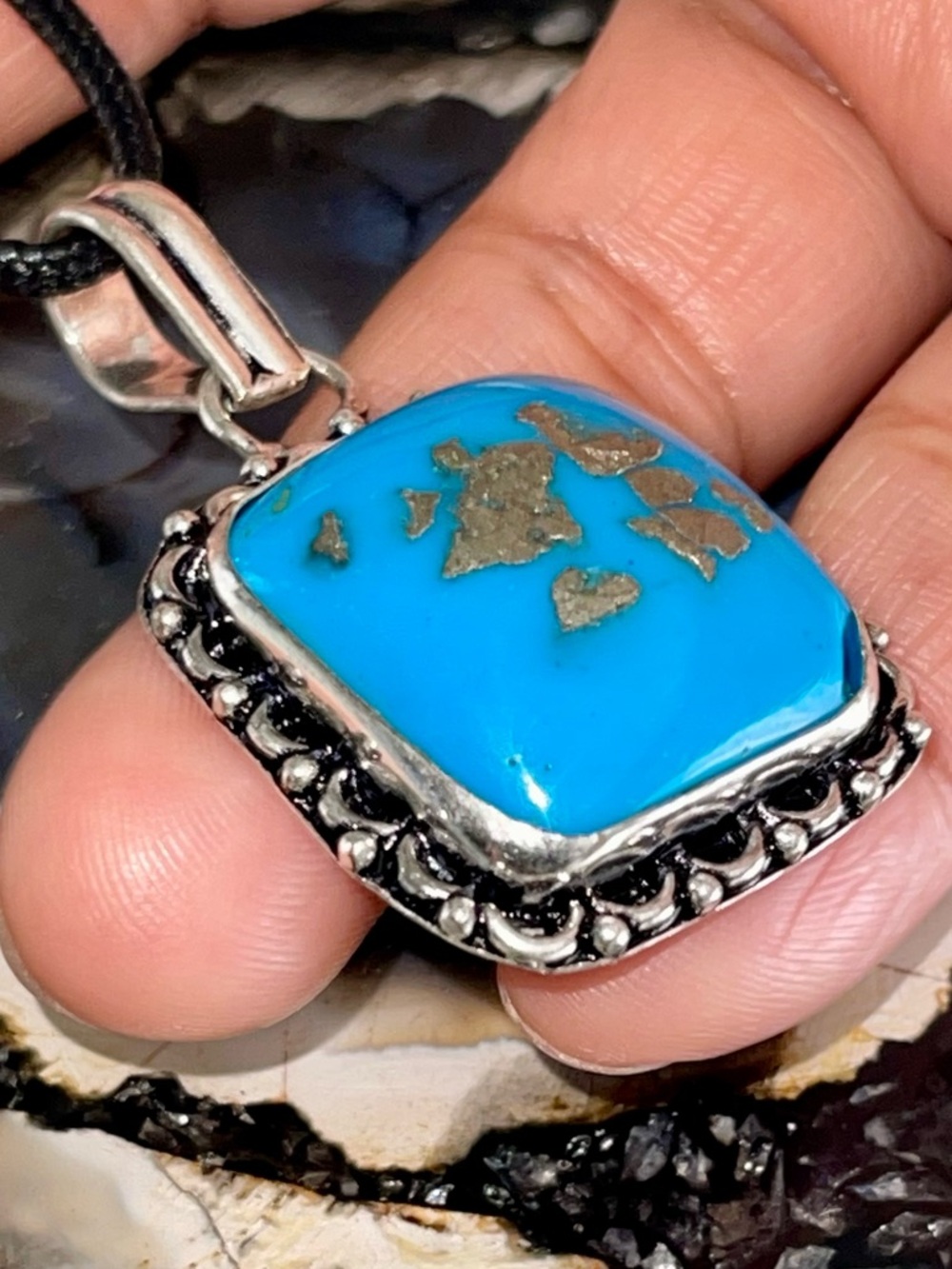 Persian Turquoise Pendant 1 7/8”